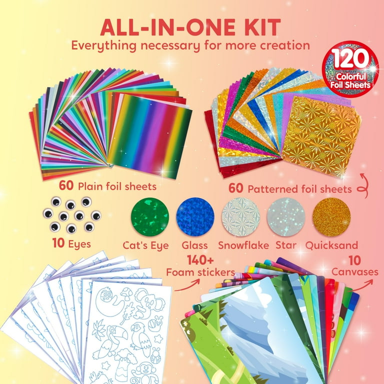 Joyfy Animal Foil Art Kit, 120 Foil Sheets, 140 Foam Stickers