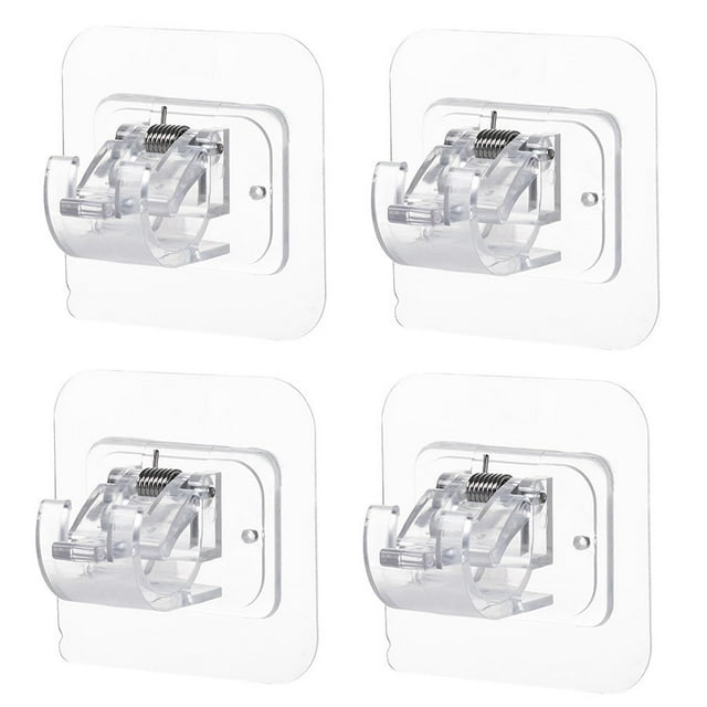4 piezas de soportes para barra de cortina sin taladro, sin taladro, autoadhesivos, ganchos para barra de cortina, ganchos ajustables sin clavos