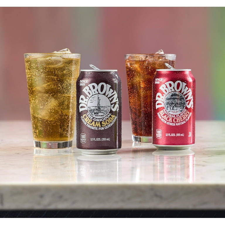 Dr. Brown's Black Cherry Soda, 24 Cans, Kosher Gourmet Soda Pop