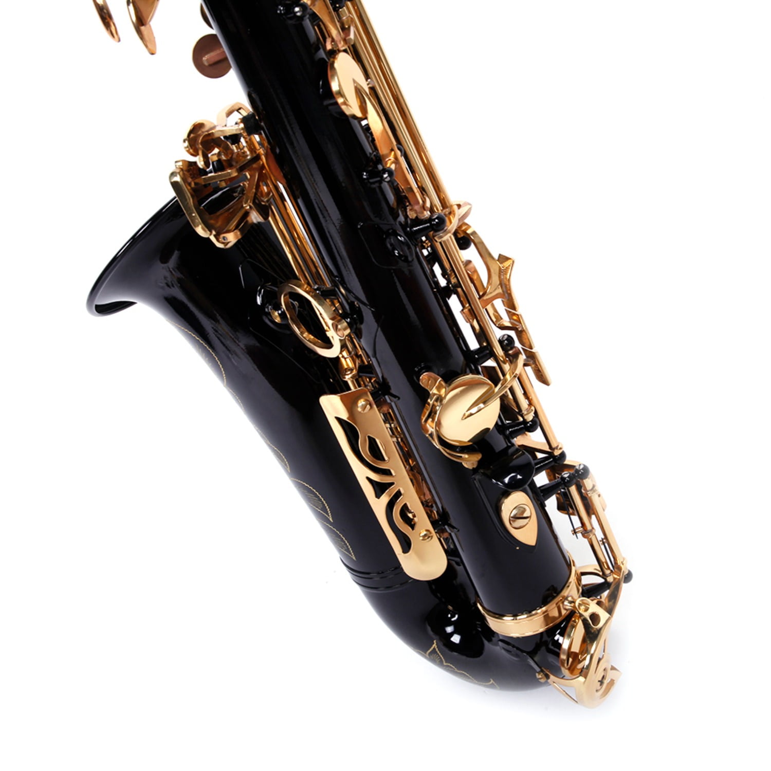 Be Brass Carving Pattern Pearl White Shell Button Saxophone with Strap Black