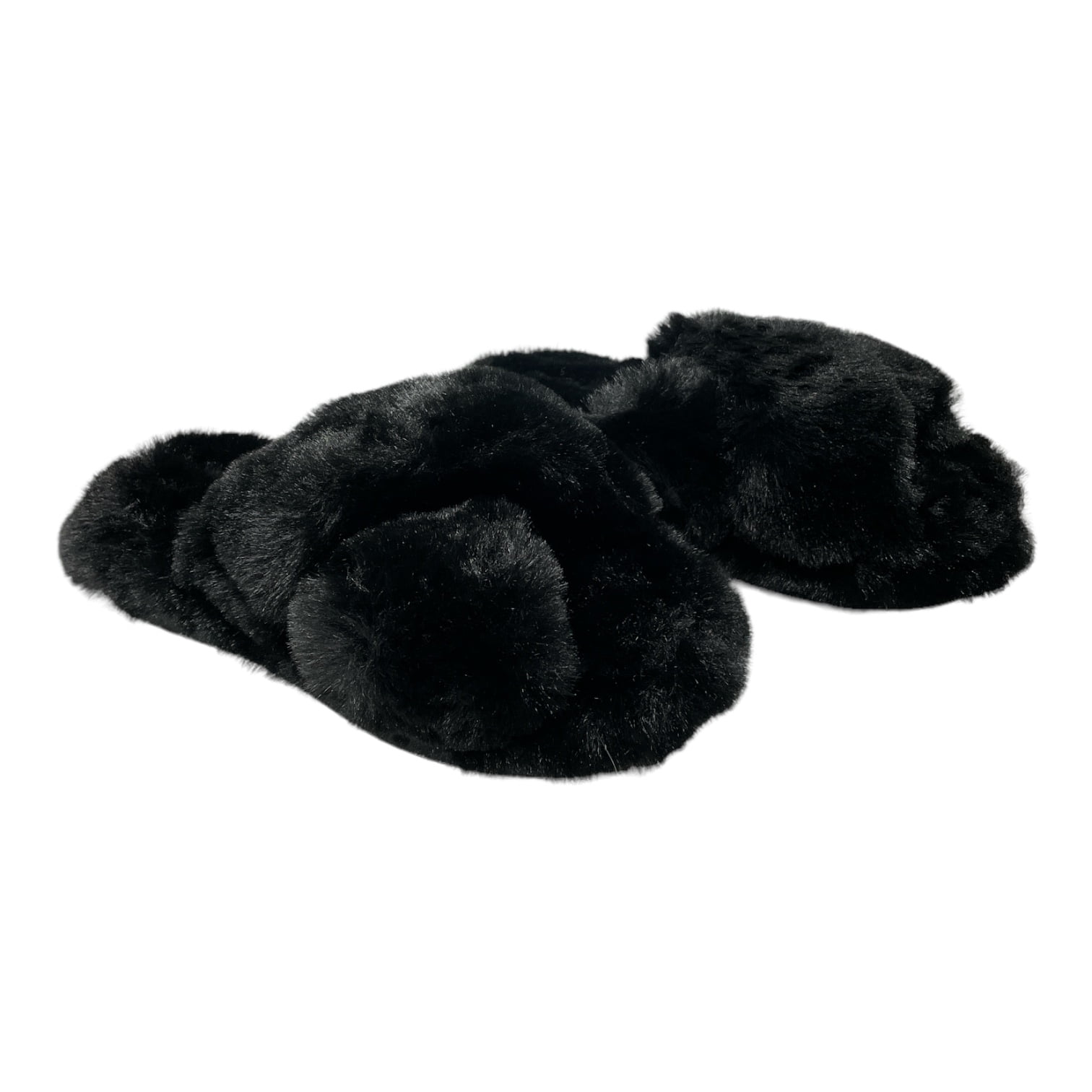 Steve Madden Ladies Faux Fur Fluffy Criss Cross Slip On Slippers (Black, L  (9-10)) - Walmart.com