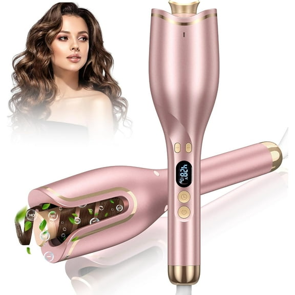 Automatic Hair Curler with 4 Temperature & 4 Timer Settings, Auto-Rotating Ceramic Curling Iron with LCD Display, Anti-Tangle & Anti-Scald Design