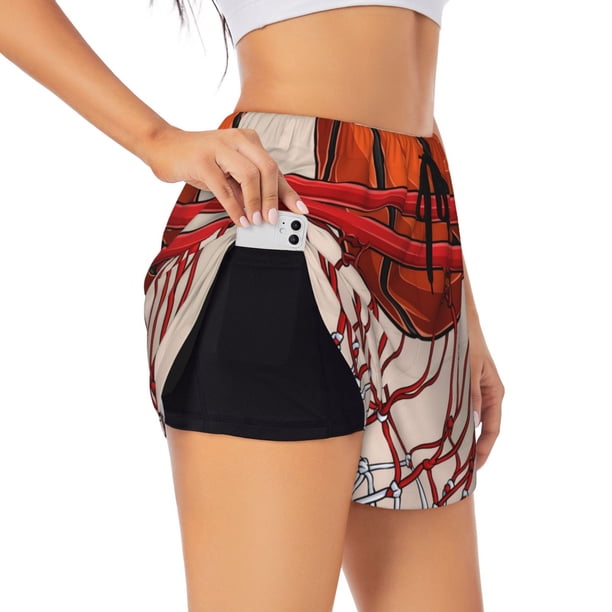 Balery Basketball Shot Pantalones cortos deportivos para mujer con forro y dos bolsillos, elásticos, para entrenamiento, gimnasio, yoga-Small