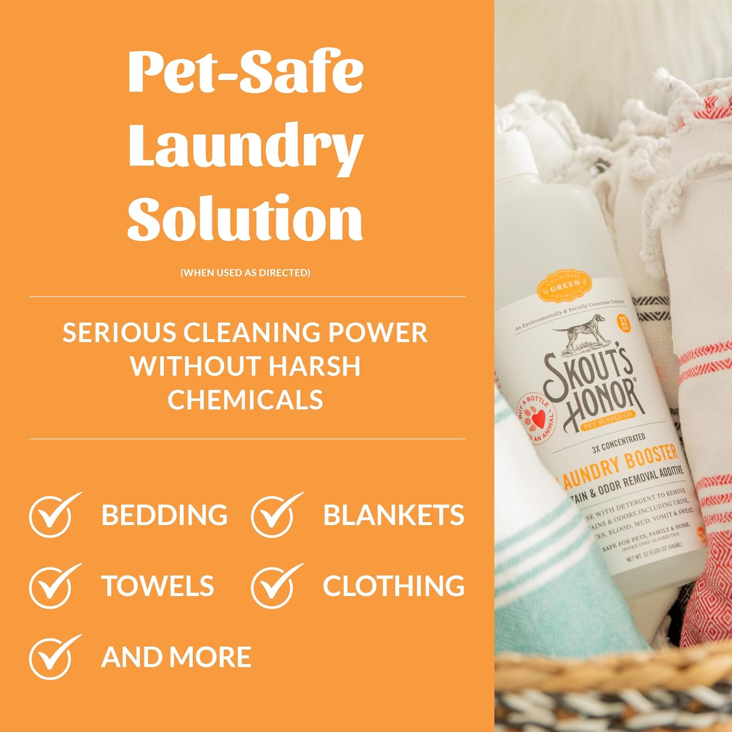 Laundry Booster Stain & Odor Removal Additive - Plant-Powered Formula for Pet Bedding, Clothing, and Washable Pee Pads - Eco-Friendly & Cruelty-Free, 32 oz