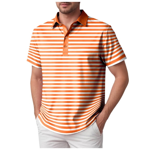 Striped Polo Shirts for Men Short Sleeve Collar Summer, Men's POLO Shirt Pinstripe, Orange s
