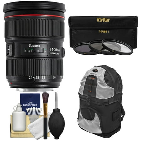 Canon EF 24-70mm f/2.8 L II USM Zoom Lens + Backpack + 3 Filters Kit for EOS 6D, 70D, 7D, 5DS, 5D Mark II III, Rebel T3, T3i, T5, T5i, T6i, T6s,