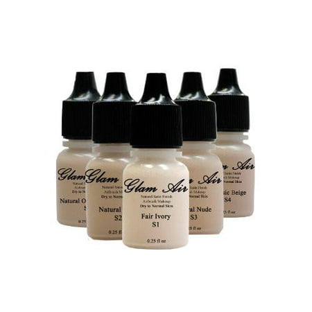 Glam Air Airbrush Foundation Makeup in 5 assorted Light Satin Shades (Great for normal to dry