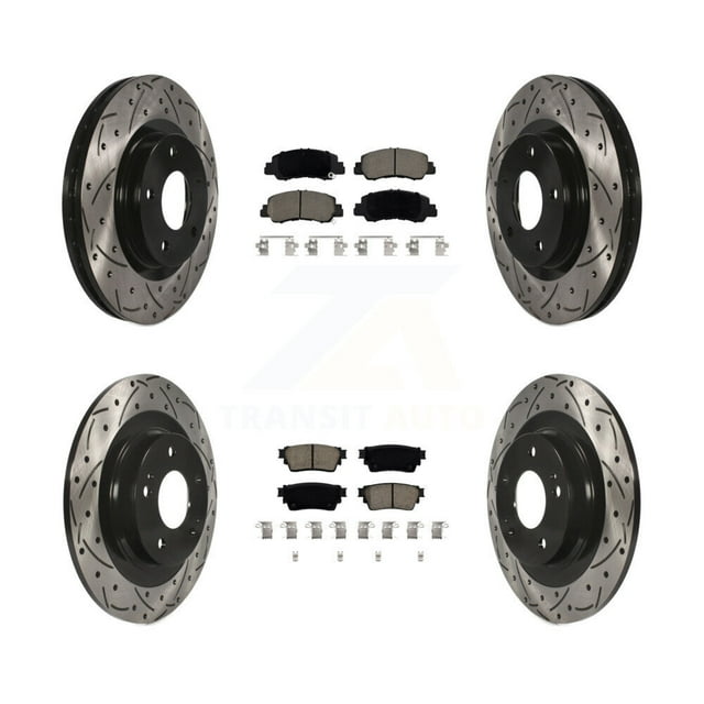 Transit Auto Front Rear Coated Drilled Slotted Disc Brake Rotors and Ceramic Pads Kit for Car 2018-2020 2022 Mitsubishi Eclipse Cross with Electric Parking KDC-100955