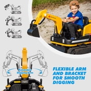 12V Electric Kids Ride On Excavator and Bulldozer with Remote Control, 360 Degree Rotating, Track Design Wheels, MP3, Toolbox (Yellow)