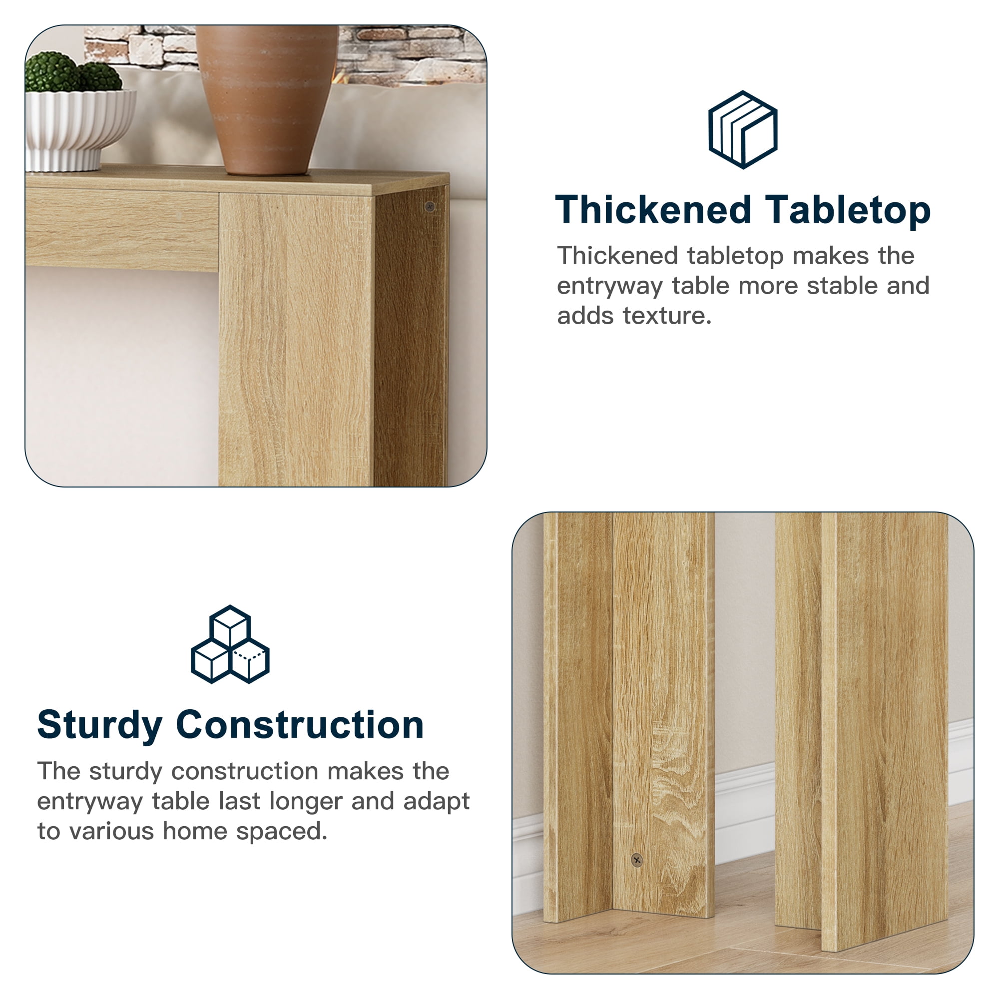 Domi Bonn Modern Oak Console Table, Extra-Long 62.99” Slim Profile with Waterproof Easy-Clean Finish, Sturdy Versatile for Entryway, Living Room