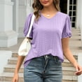 thumbnail image 6 of XuJwPNcy Womens Eyelet Summer Tops Puff Short Sleeve V Neck T-Shirts Casual Dressy Tops Solid Trendy Tunic Blouses, 6 of 7