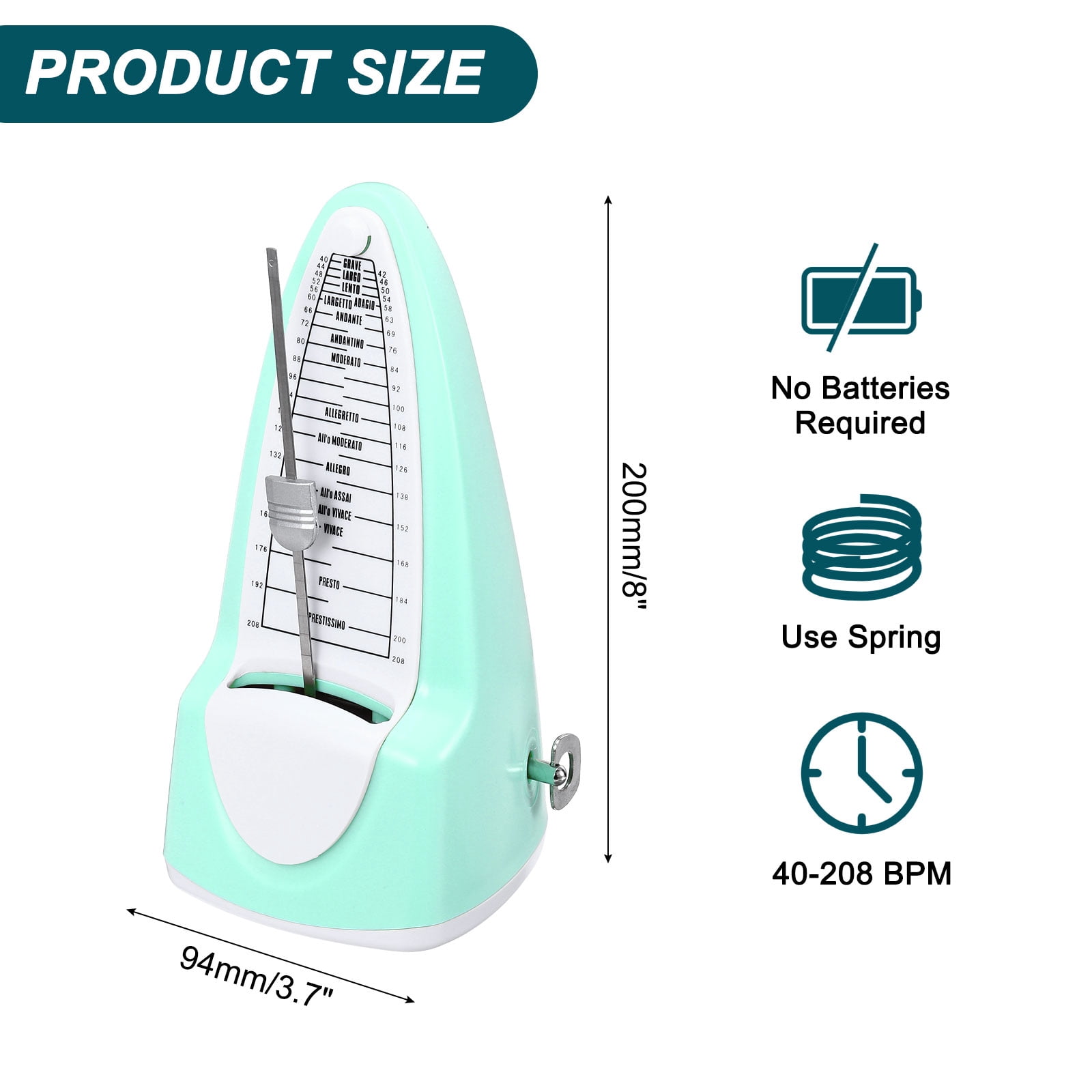 Uxcell Mechanical Metronome High Accuracy Musical Timer Universal Metronome for Piano Guitar Violin Ukulele Player Light Blue
