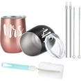 thumbnail image 5 of Mr and Mrs Wine Tumbler Set, Mr Mrs Wedding Gift for Newlyweds Couples Bride His and Her Bridal Shower Engagement Honeymoon, 12 Oz Stainless Steel Wine Tumbler with Lid and Straw Black＆Rose, 5 of 6