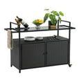 thumbnail image 2 of Syngar Patio Bar Cart on Wheels, Outdoor PE Wicker Bar Counter Table with Glass Top and Storage, Rolling Beverage Bar Counter Table, Wine Serving Cart for Garden, Porch, Backyard, Poolside, Black, 2 of 10