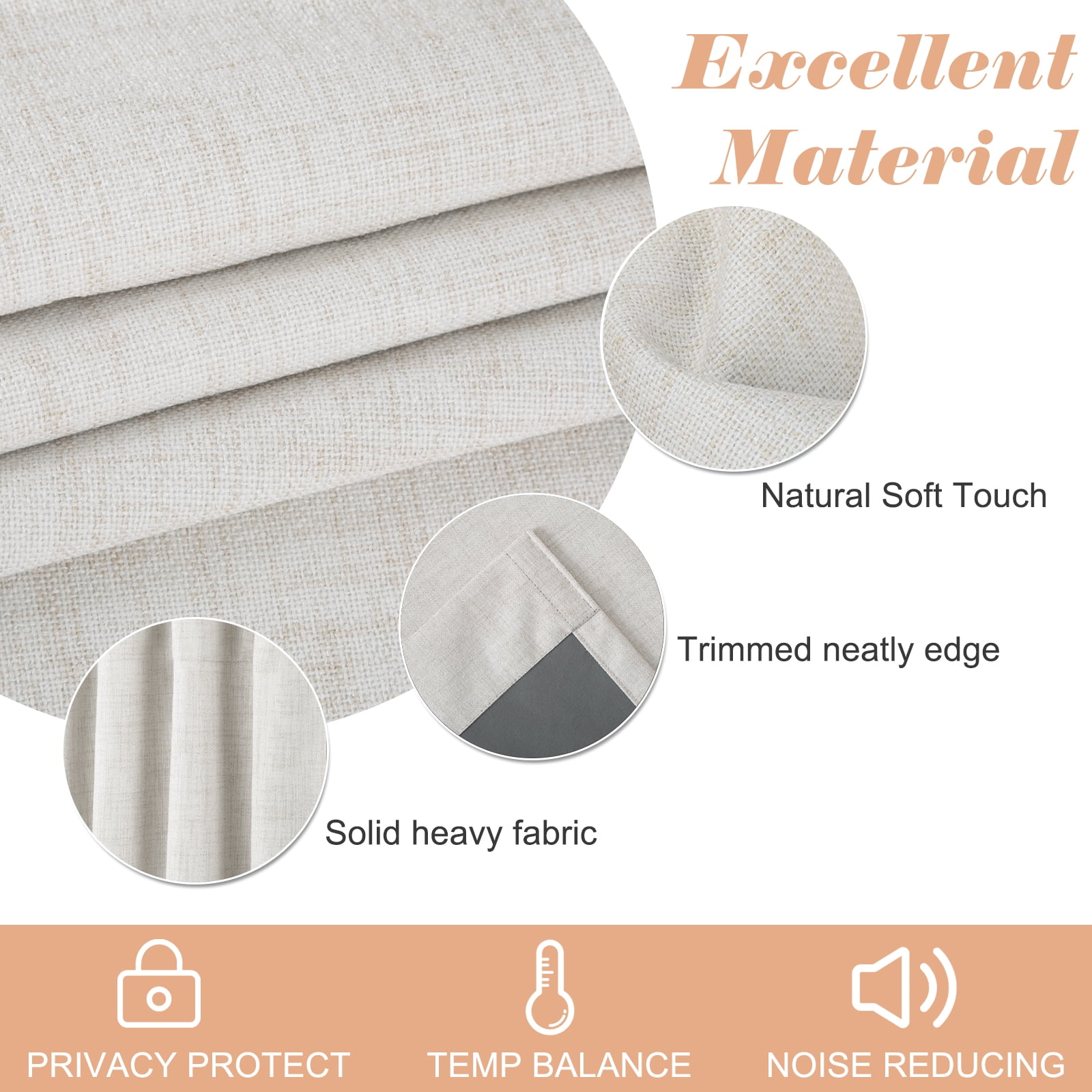 100% Blackout Curtains 2 Panels Set, Machine Washable Linen Textured Blackout drape for Bedroom, Back Tab/Rod Pocket Curtains, Beige & W50" x L84"