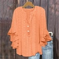 thumbnail image 3 of dazeni Eyelet Flowy Tunic Tops for Women Lightweight Dressy Ruffle 3/4 Sleeve Shirts Buttons V Neck Trendy Boho Blouses, 3 of 5