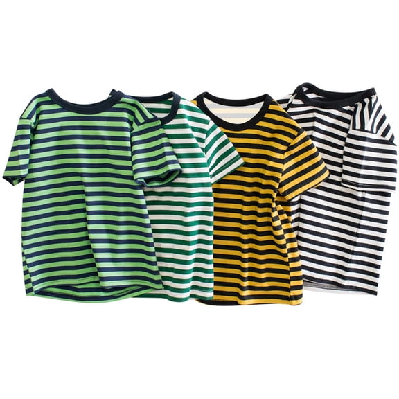 Einccm Kids Striped Crew Neck Short Sleeve T-Shirt, Classic Nautical Style Loose Fit Casual Summer Top for Boys and Girls Ages 2-12, Everyday Play and Daily Wear