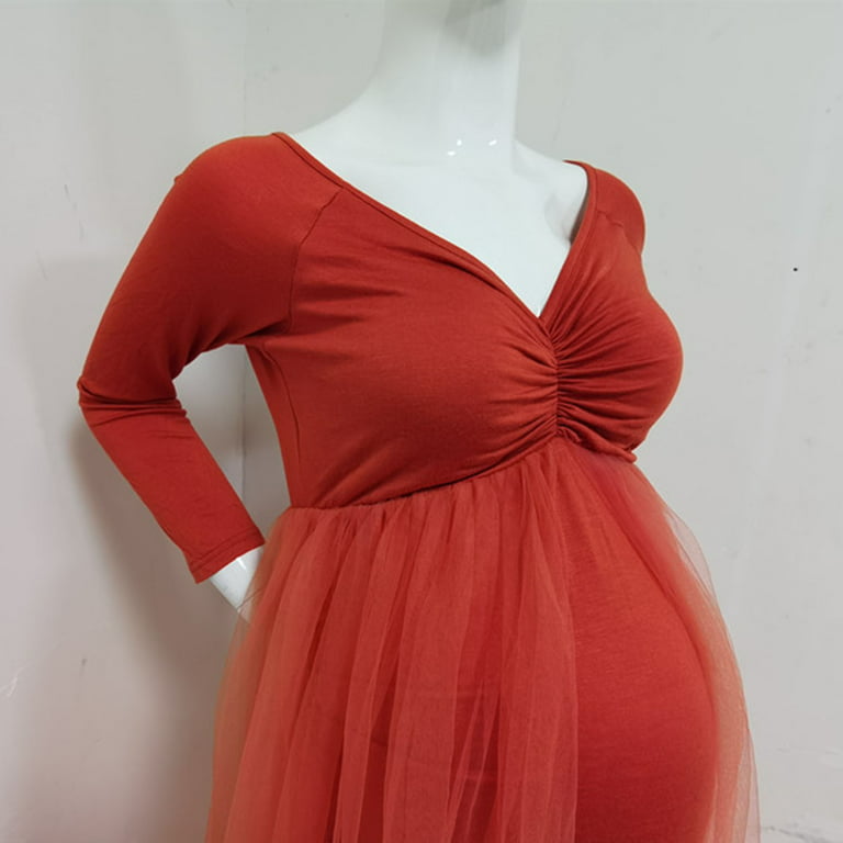 WAJCSHFS Plus Size Maternity Dress Turtleneck Maternity Dress with Side  Ruched Knee Length Pregnancy Dress Fall Photoshoot Daily (Red,L) 