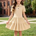 thumbnail image 2 of JUMEYU Little Girls Solid Color Short Sleeve A-Line School Dress Casual Uniform Dresses 7T 8T (Khaki,7-8 Years), 2 of 7