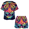 thumbnail image 3 of Tiger Animal Graffiti Print Women'S Pajamas Set Summer Sleepwear Sets 2 Piece Lounge Set, 3 of 7