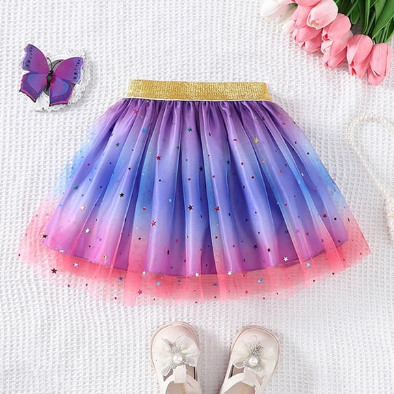 MHFRRA Tutu for Toddler Girls Children Girls Holiday Party Tutu Starlight Vel Rainbow Dress Party Dance Dress 5-6 Years