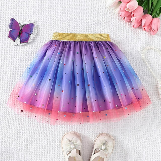 HUITKMM Tutu pour Filles Enfants Filles Fête des Fêtes Tutu Starlight Velours Robe Arc-en-Ciel Robe de Fête Robe de Danse 4-5 Ans
