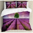 thumbnail image 1 of Lonely Tree Duvet Cover Set Queen Size, Purple Toned Field with Spring Season Colors and a Tree in the Background, Decorative 3 Piece Bedding Set with 2 Pillow Shams, Purple and Green, by Ambesonne, 1 of 3
