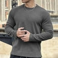 thumbnail image 2 of ohmzyzo Men's Long Sleeve Shirts Crewneck Waffle Pullover Tops Casual Lightweight Undershirts Fall Solid Color T Shirt Gray XL, 2 of 4