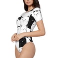 thumbnail image 2 of KLL Women 's Crew Neck Bodysuit Jumpsuits Doodle Cute Cat Print Short onesies Stretch T Shirts, 2 of 7
