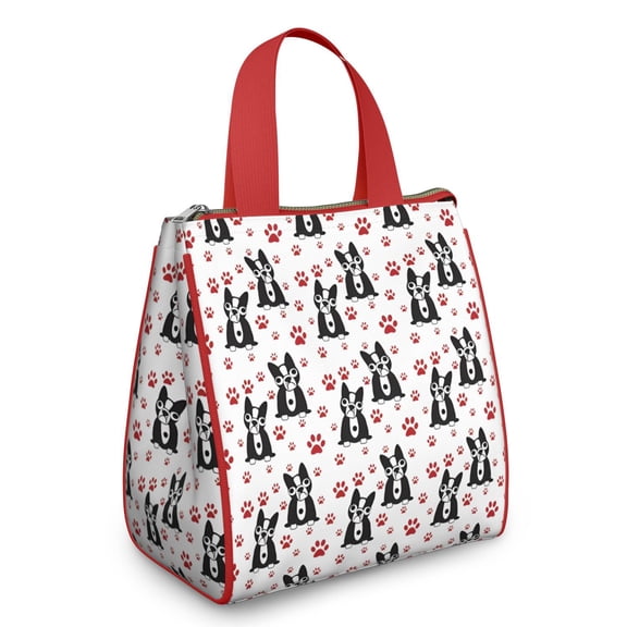 Boston Terrier Puppy Dog Insulated Lunch Bag for Women & Adults,Large Portable Soft Cooler Lunch Bag,Thermal Food Storage Tote with Pearl Cotton,8.66L,8.75x5.75x9.5 Inch