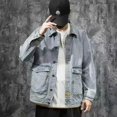 thumbnail image 3 of Chaqueta vaquera azul con botones de empalme para otoño, abrigo vaquero para hombre, ropa de moda G Original de Corea, talla grande, holgada, de lujo, LS, 3 of 5