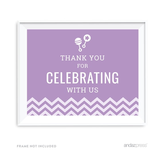 Thank You For Celebrating With Us! Lavender Chevron Print Baby Shower Party Signs