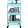 thumbnail image 6 of 3-Tier Metal Mesh Rolling Cart Storage Organizer with Utility Handle and Wheels, Turquoise, 6 of 14