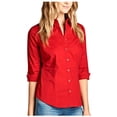 thumbnail image 2 of KOGMO Womens Classic Solid 3/4 Sleeve Button Down Blouse Dress Shirt, 2 of 5