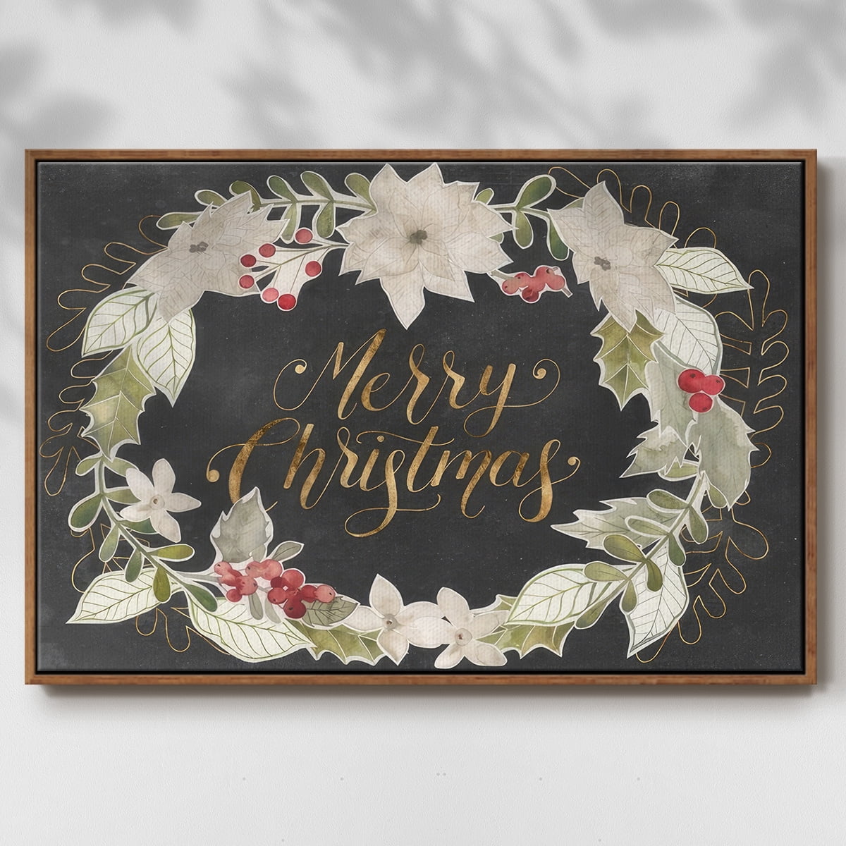 Gilded Christmas Collection A - Framed Gallery Wrapped Holiday Canvas - 25 x 37 - Rosewood Frame
