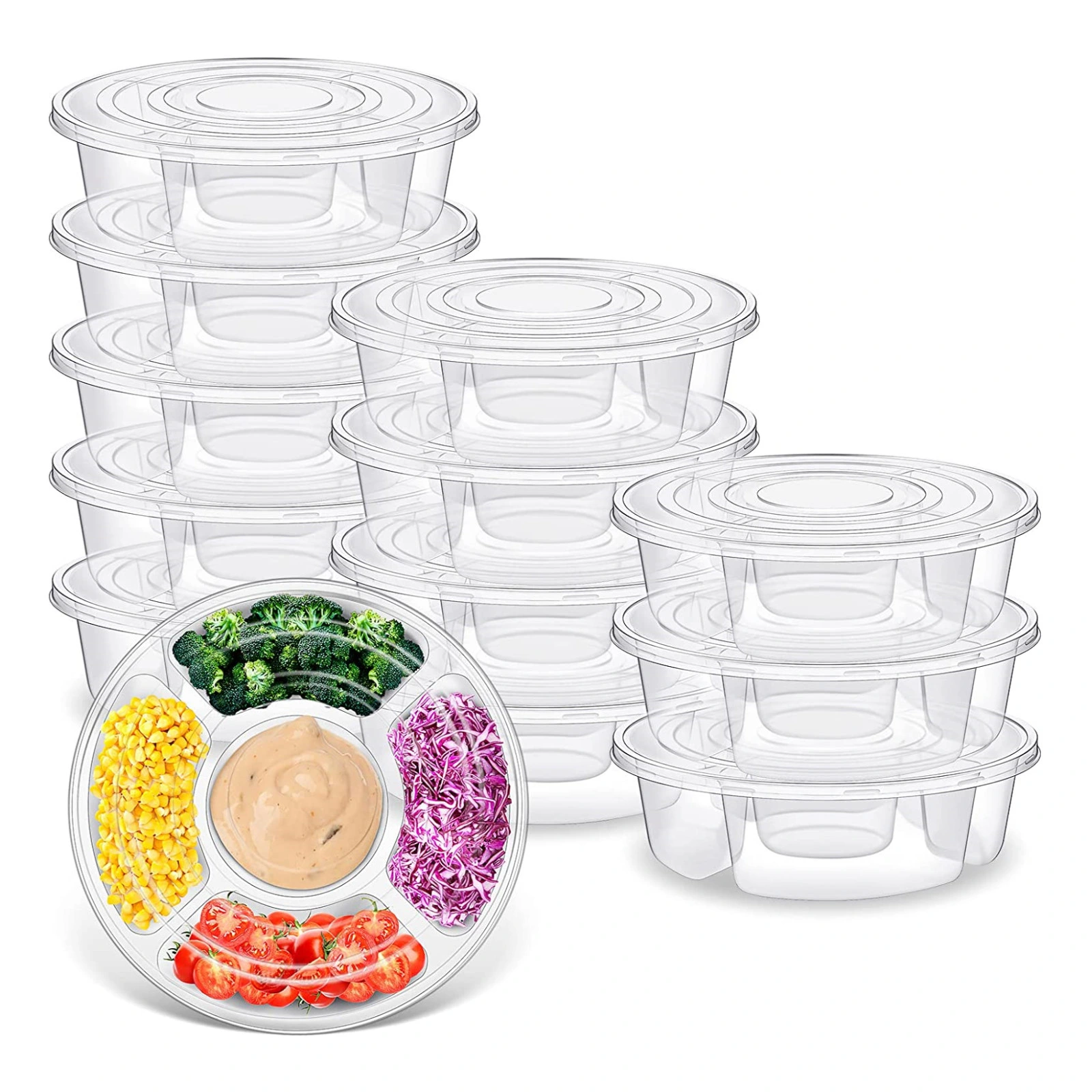 Vergadering keuken klant 12 Pieces Round Appetizer Serving Trays with Lids Veggie Fruit Trays  Disposable Food Storage Containers 5 Divided Compartments Serving Containers  Veggie Trays for Party and Buffet, 10 Inches - Walmart.com