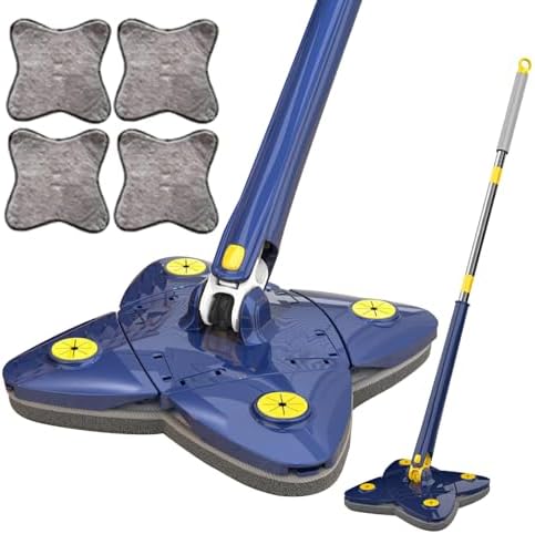 360 Rotatable Adjustable Cleaning Mop, 360 Rotating Mop Microfiber Cleaning Mop, Cleaning Mops for Floor Cleaning, Wall Cleaning Bathroom Cleaning Household Supplies (Blue, 4 Pieces of Cloth) Blue 4