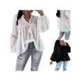 thumbnail image 4 of SAYOO Women Long Sleeve Tops with Lace Flowers, Tassel Straps Dots Pattern Solid Color Spring Clothing, 4 of 5
