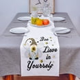 thumbnail image 4 of Table Runner Dresser Scarves 72 Inch Long, Rustic Gnomes Dwarfs, Spring Floral on White Linen Dining Table Runners Black Positive Quotes Tabletop Scarf for Wedding Holiday Party Kitchen, 4 of 7