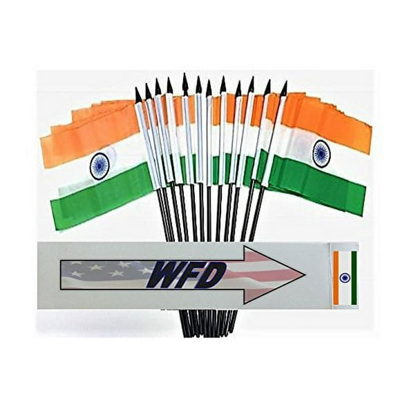 PACK of 12 4"x6" India Miniature Desk & Table Flags, 1 Dozen 4"x 6" Indian Small Mini Stick Flags (Flags Only)