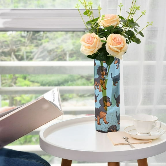 Cute Dachshund Dogs Flower Vase 11.8x3.9 inch Vases Clear Non Breakable Plastic for Modern Home Wedding Decor