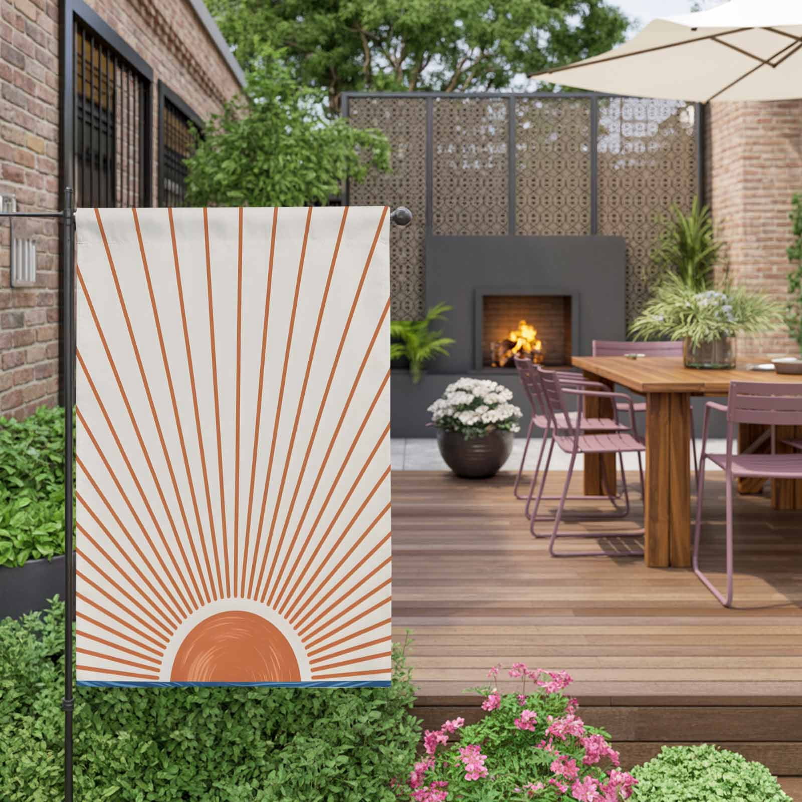 Orange Sunshine House Flag 28 x 40 Inches, Modern Abstract Simple Lines Sunshine Watercolor Sun Beige Weather Proof Outdoor Patio Flags Double Sided Small House Decoration for Yard Lawn Outside Home