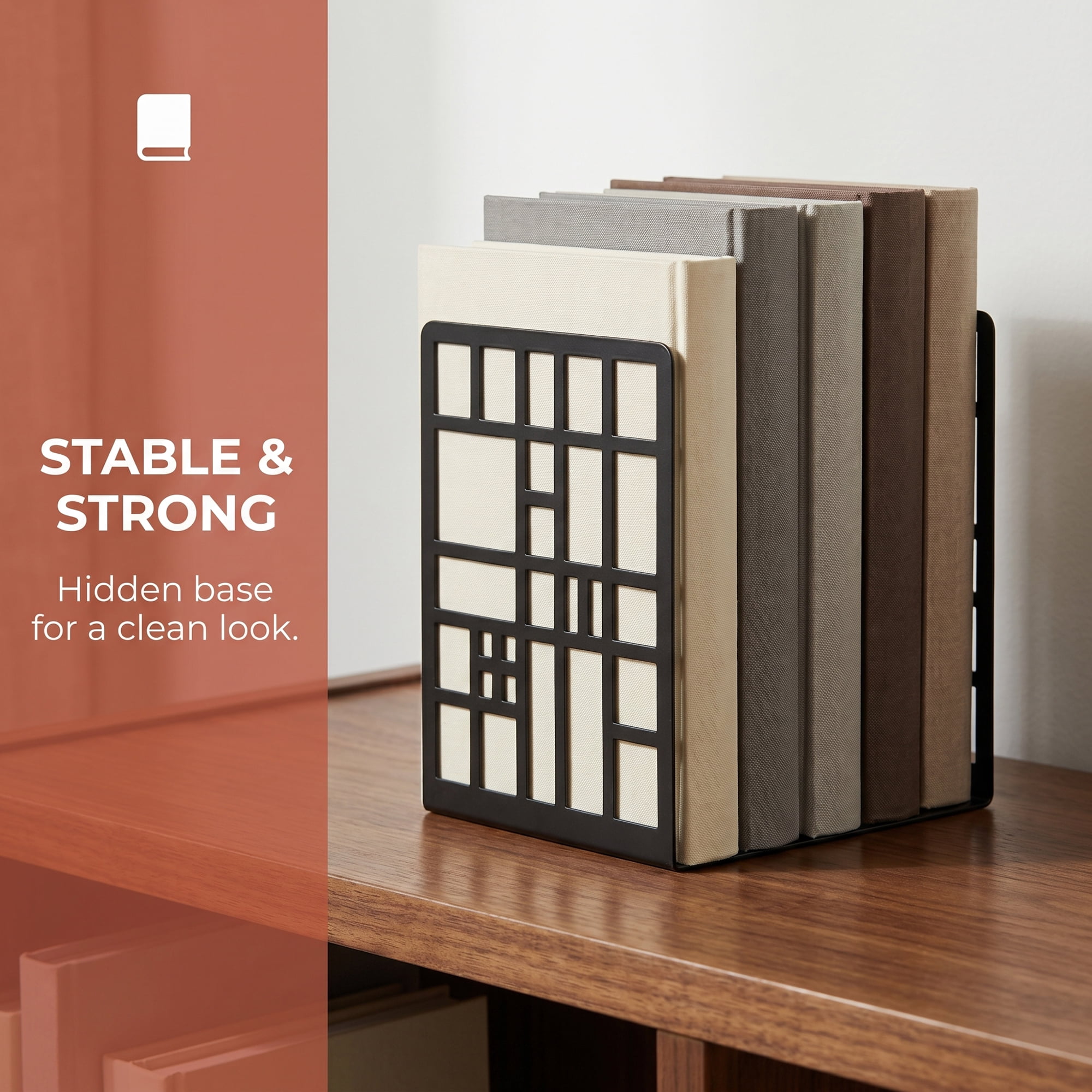 Unique Bargains Geometric Metal Bookends Decorative Book Ends for Shelves Black  Style A 4.7"x3.7"x6.7"