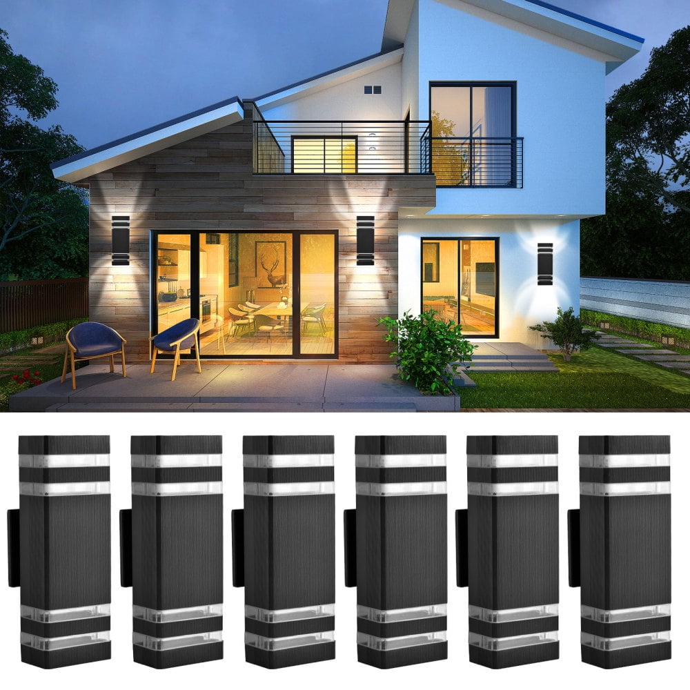 Up and Down Lights Outdoor IP65 Waterproof Led Wall Pack Light Aluminum Modern Fixtures 3000K Warm Lights for Garage Patio Outside 6pcs