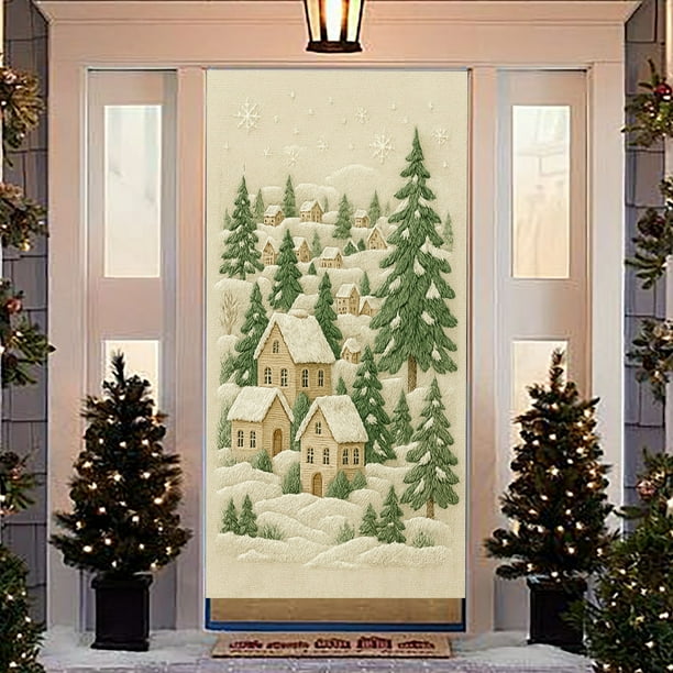 Cortina Navideña para Puerta | Tela de Poliéster Impermeable | Impresión de Alta Definición Resistente a La Decoloración | Panel Grueso de 45 X 228 Cm | Costura Doble Resistente Al Desgarro | Presill