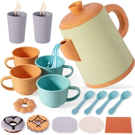 Style-Carry Tea Party Set for Little Girls, Pretend Tea Party Set Play Kitchen Toy Gifts for Kids Toddlers Age 2 3 4 5 6