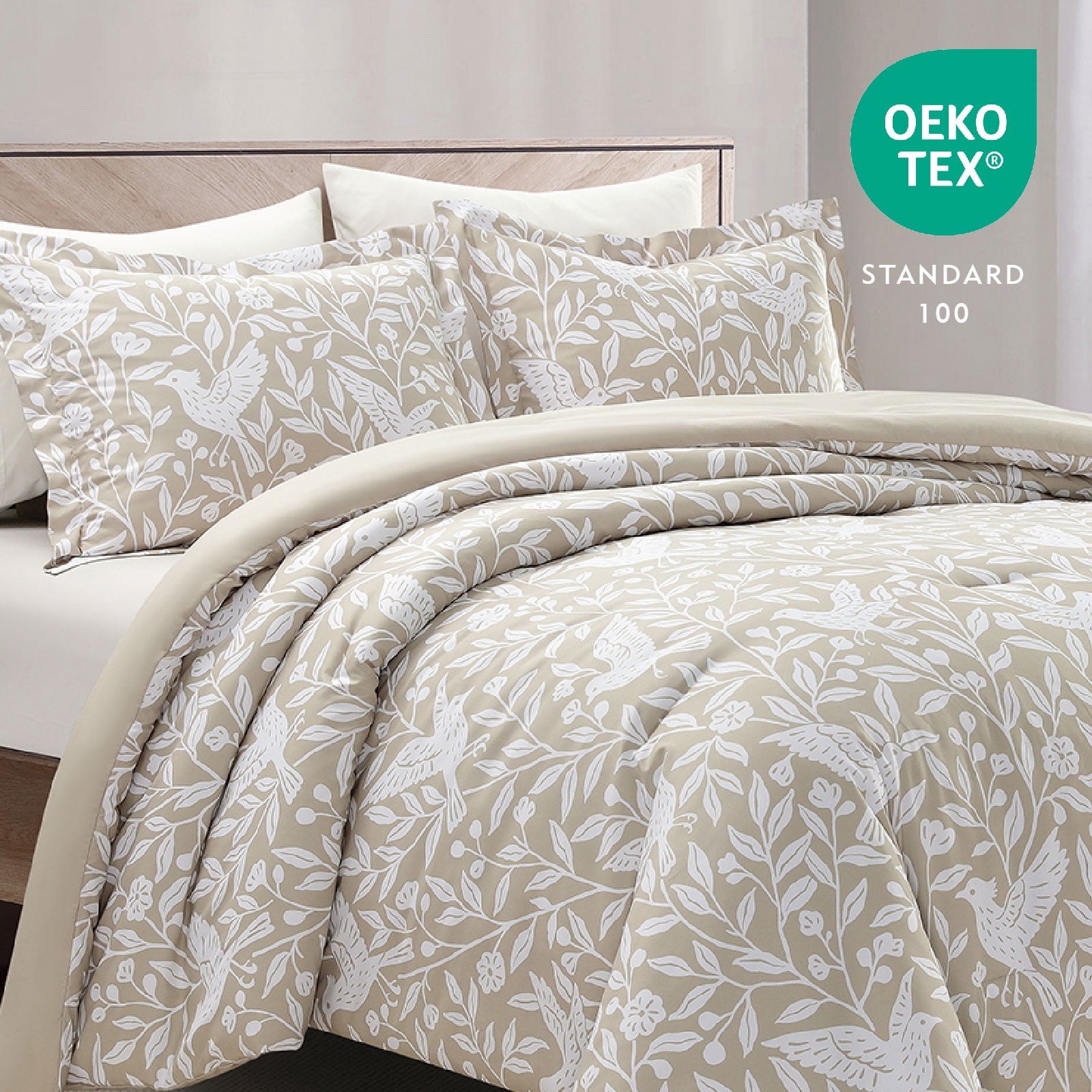 Notticasa 3-Piece Printed Comforter Sets,Beige,Twin,Features a Floral and Peacebird Design, Including a Quilt Cover and Pillowcases