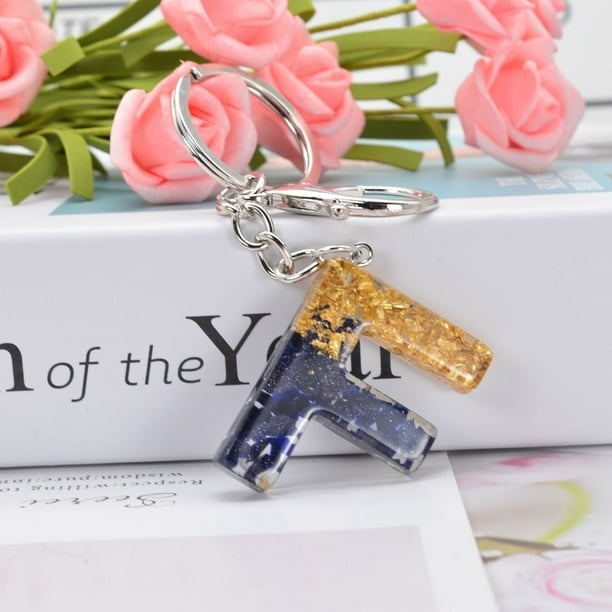 Llavero con letras de cristal brillante | 26 opciones del alfabeto inglés | Recubrimiento de gel de cristal duradero | Colgante moderno para bolso | Accesorios personalizados para coche | Llavero