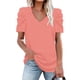 thumbnail image 1 of Camisa de manga corta, blusa de mujer con mangas cortas y cuello en V y mangas abullonadas Características de vanguardia, 1 of 4
