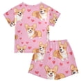 thumbnail image 2 of Corgi Love Heart Pattern Summer Pajama Set Soft Cotton Short Sleeve Sleepwear 2PCS Pajama Sets Breathable Lounge Set Size 14Y, 2 of 7